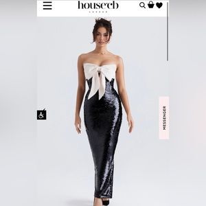 House of CB: BLACK SEQUIN STRAPLESS BOW DRESS